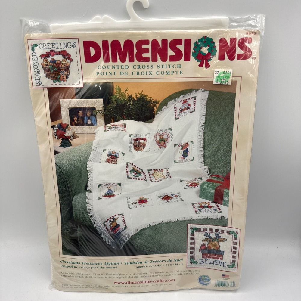 Dimensions Christmas Treasures Afghan Kit 28 ct Cross Stitch Off White 8658